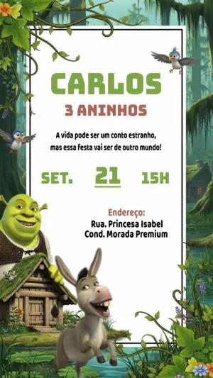 Convite de Aniversário Shrek com Personagens para Editar