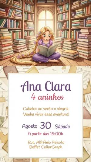 Convite Aniversário Enrolados Rapunzel para Editar Online
