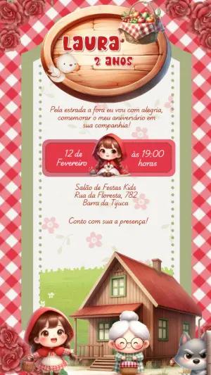 Convite Aniversário Chapeuzinho Vermelho para Editar Online