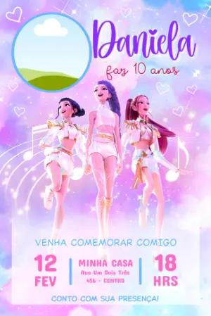 Convite de Aniversário Guerreiras do K-pop com Foto para Editar