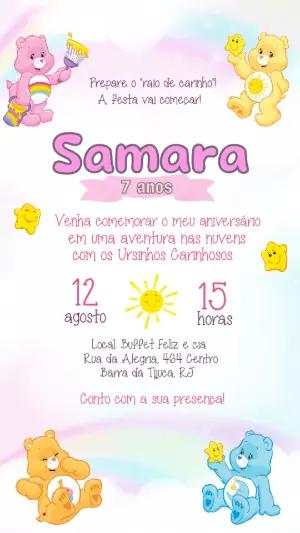 Convite Ursinhos Carinhosos Fofo com Arco-íris para Editar