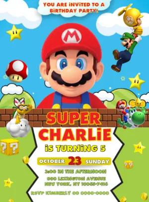 Super Mario Birthday Invitation with Characters to Edit
