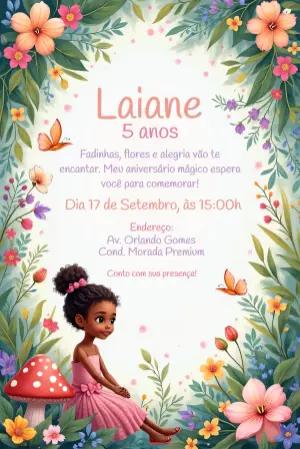 Convite Aniversário Jardim Encantado com Fada para Editar