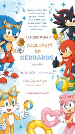 Convite Digital Aniversário Sonic Pool Party para Editar