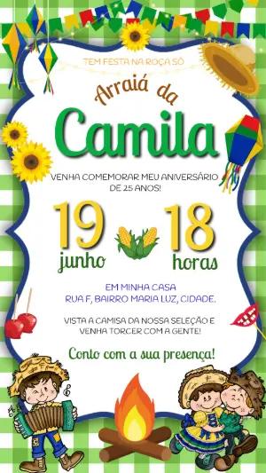 Convite de Aniversário Arraiá do Brasil Editável e Digital