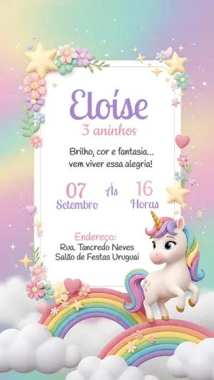 Convite de Aniversário Unicórnio Mágico para Editar Online