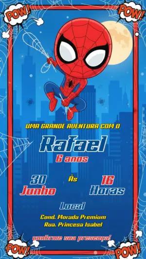 Convite de Aniversário Homem-Aranha Infantil para Editar Online