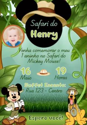 Convite de Aniversário Safari do Mickey com Foto para Editar