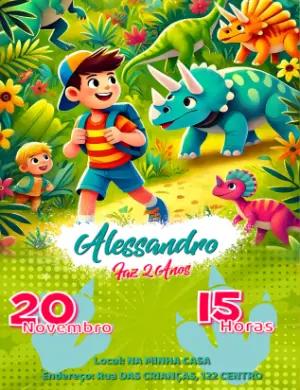 Convite de Aniversário Dinossauro com Menino Editável Online