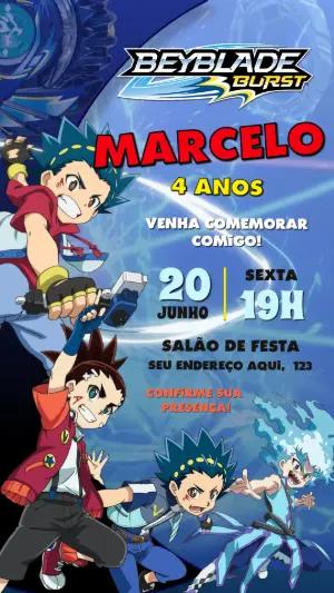 Convite de Aniversário Beyblade Burst Editável