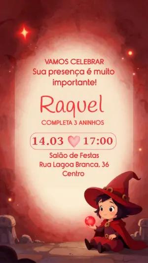 Convite de Aniversário Bruxinha Fofa Vermelho para Editar