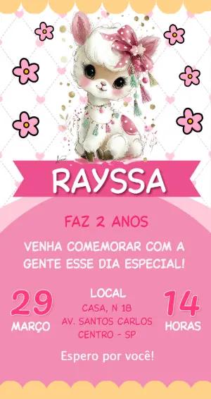 Convite de Aniversário Lhama Fofa Rosa e Dourado para Editar
