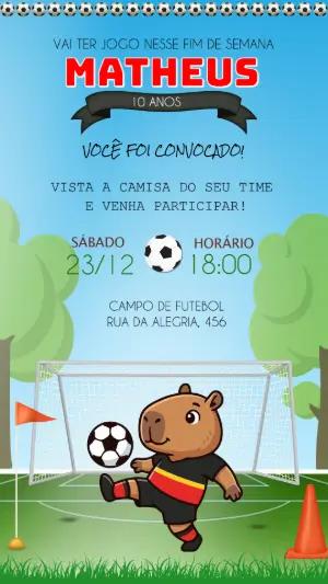 Convite de Aniversário Futebol com Capivara para Editar