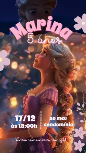 Convite Animado Aniversário Rapunzel para Editar Online