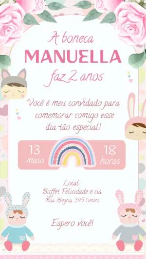 Convite Aniversário Boneca Metoo para Editar Online