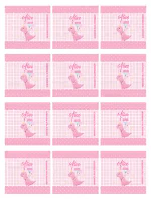 Adesivo para Bala Personalizada Dinossauro Rosa 1 Ano para Editar
