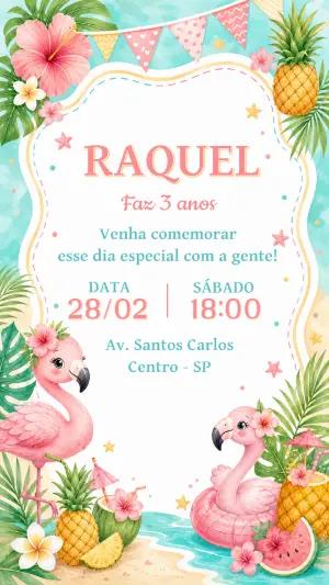 Convite de Aniversário Flamingo Tropical para Editar