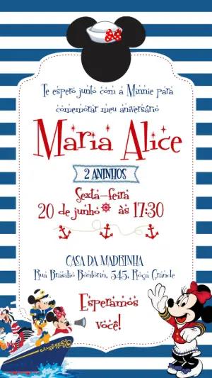 Convite Aniversário Minnie Marinheira para Editar Online