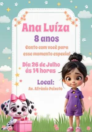 Convite Aniversário Dálmatas Menina para Editar Online
