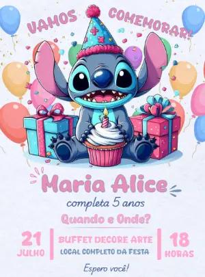 Convite de Aniversário Stitch para Editar Online