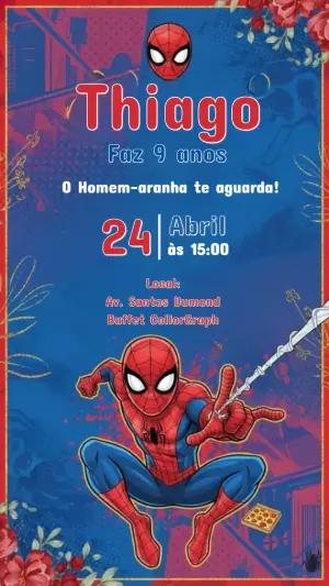 Convite de Aniversário Homem-Aranha Azul e Vermelho Editável