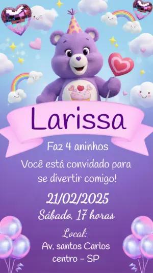 Convite de Aniversário Ursinhos Carinhosos Roxo Editável