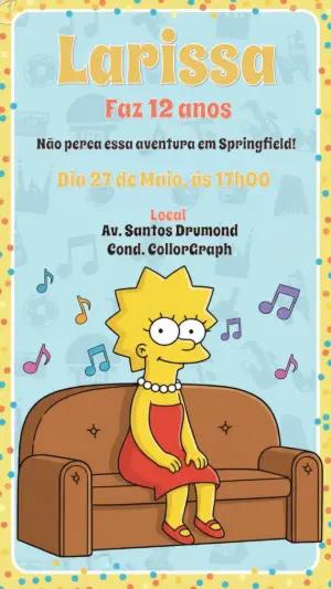 Convite de Aniversário Lisa Simpson Editável Tema Simpsons