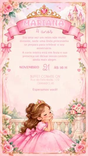 Convite de Aniversário Princesa em Aquarela para Editar