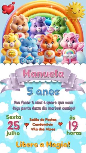 Convite Animado Aniversário Ursinhos Carinhosos para Editar