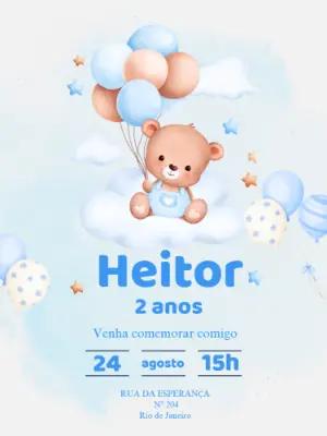 Convite de Aniversário Ursinho Baloeiro para Editar Online
