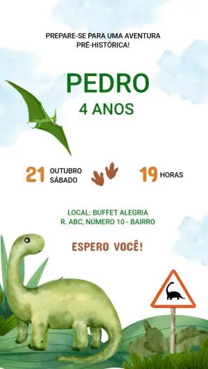 Convite de Aniversário Dinossauro Fofo Aquarela para Editar