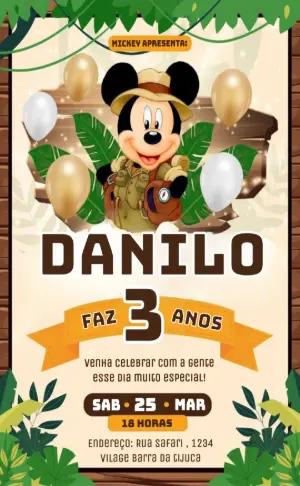 Convite de Aniversário Mickey Mouse Safari Editável