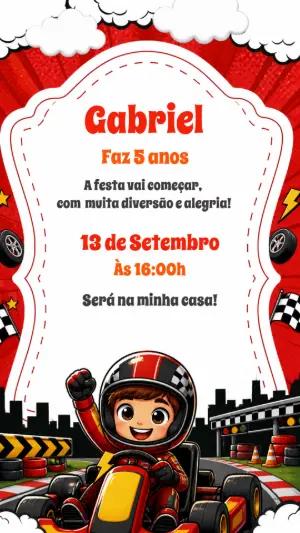 Convite Aniversário Infantil Corrida de Kart Modelo Editável