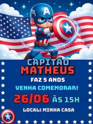 Convite de Aniversário Capitão América Fofo para Editar