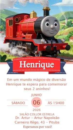 Convite de Aniversário Tema Thomas o Trem para Editar