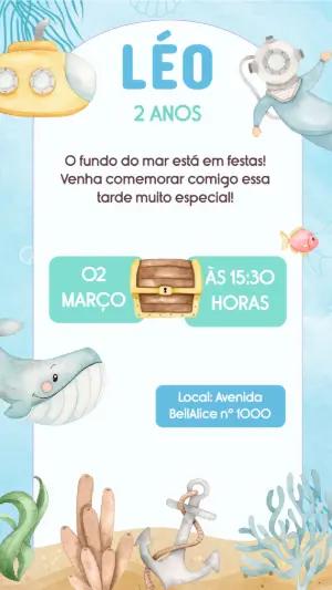Convite de Aniversário Fundo do Mar Aquarela para Editar