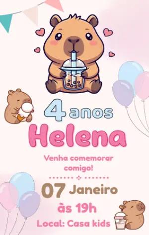 Convite de Aniversário Capivara Fofa para Editar Online