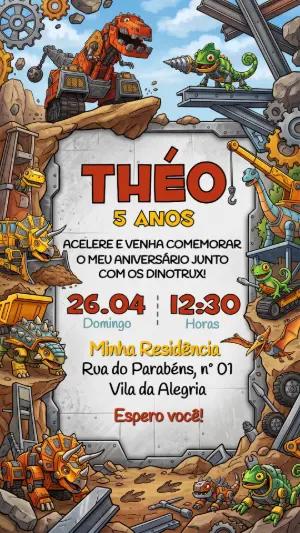 Convite de Aniversário Dinotrux Editável para Festa Infantil
