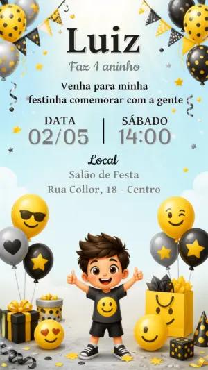 Convite de Aniversário Emoji Menino: Modelo Digital para Editar