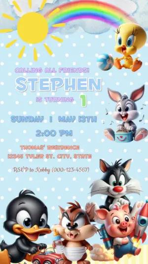 Animated Baby Looney Tunes Birthday Video Invitation Template
