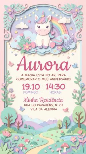 Convite de Aniversário Unicórnio 3D Papelaria Editável