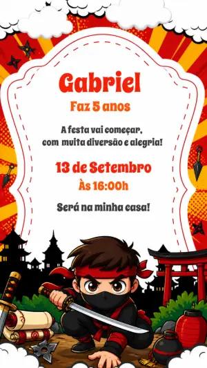 Convite de Aniversário Samurai para Editar