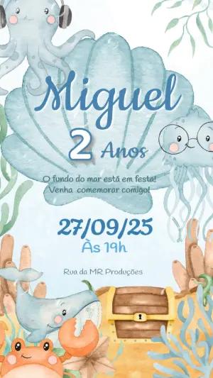 Convite Animado Fundo do Mar Infantil para Editar e Enviar