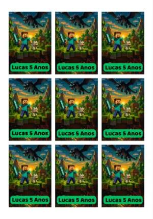 Tag Aniversário Minecraft com Dragão para Editar Online