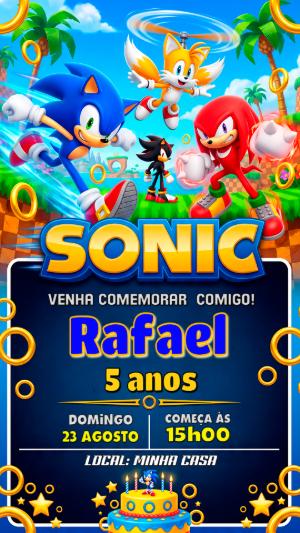 Convite Digital Sonic: Modelo Editável para Aniversário Infantil