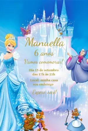 Convite de Aniversário Cinderela para Editar Online