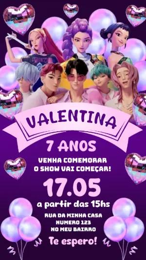 Convite Digital Aniversário Guerreiras do Kpop