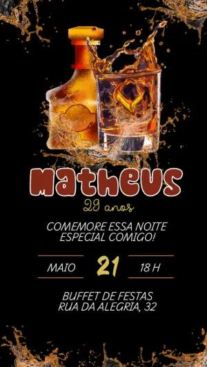 Convite de Aniversário Tema Whisky para Editar Online