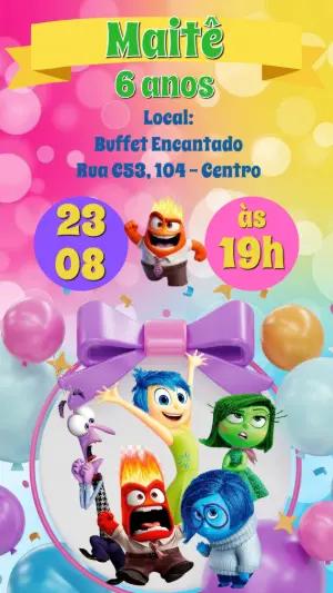 Convite de Aniversário Divertida Mente Colorido para Editar