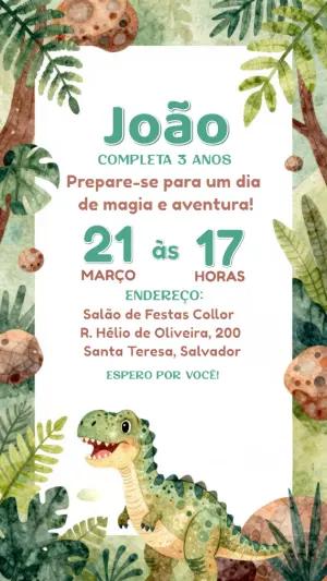 Convite de Aniversário Dinossauro Aquarela para Editar